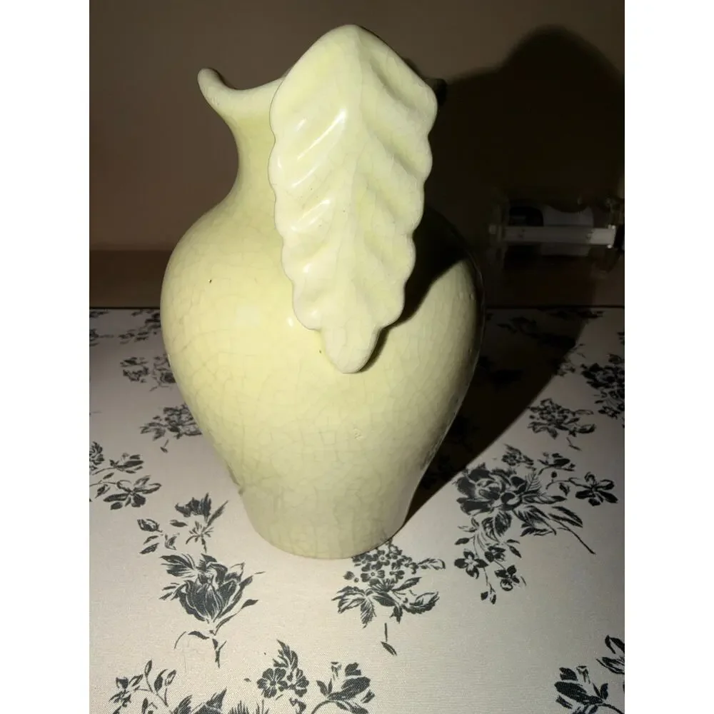 Crackle Glaze Ceramic Vase Sage Celadon Scroll Handles Scalloped Rim Terracotta